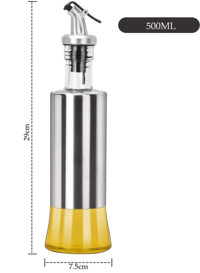 Baskety Glass Oil & Vinegar Cruet Seasoning for Dining Table Home Kitchen Cooking Steel Oil Dispenser (Pack 2-500 ML) - Image 2